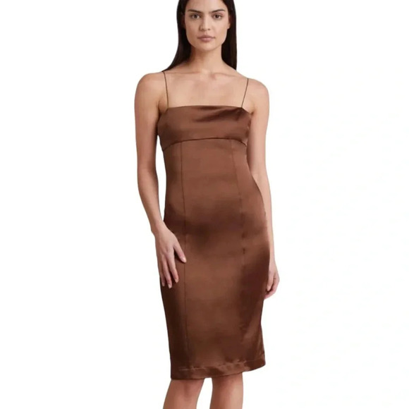 Bec & Bridge Heather Open Back Satin Midi Dress Cognac Size 10 NWT - Picture 13 of 14